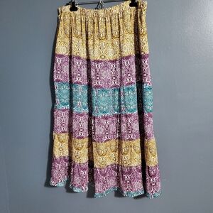Cato Tiered Maxi Skirt Elastic Waist Purple Teal Blue Yellow Size 18/20W